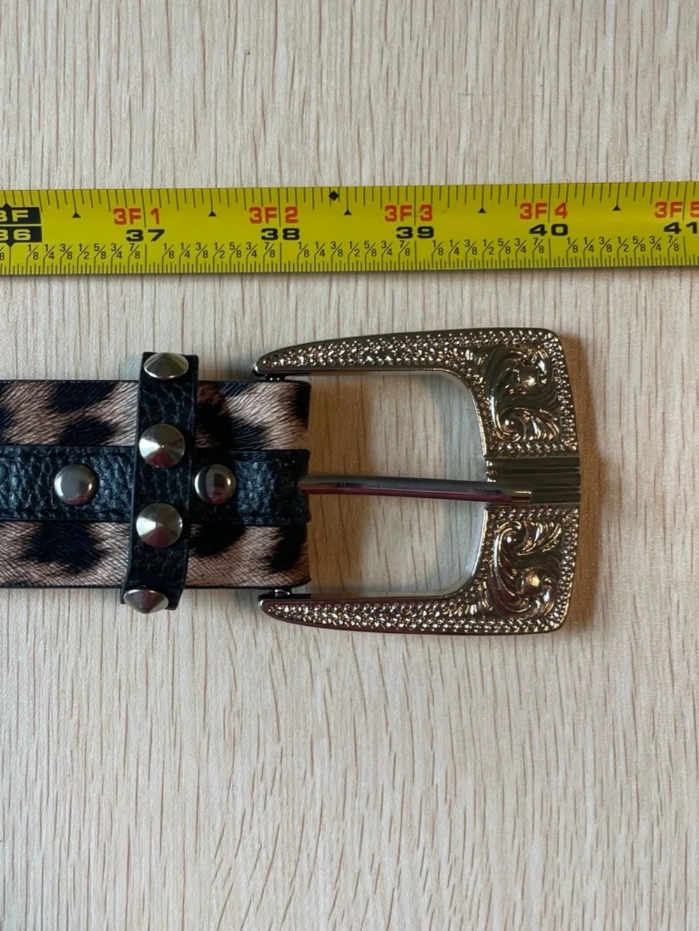 Vintage Leopard Print Studded Belt - Black and Tan
